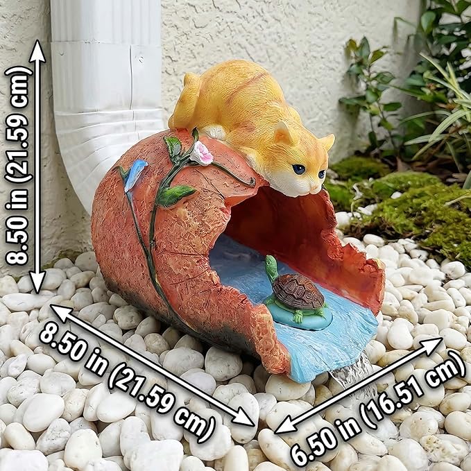 Funny Cat Garden Sculpture & Statue, Outdoor Decor Ornament, Gutter Diverter Rain, Downspout Extender, Eco-Friendly Resin, Splash Block, Perfect for 3"x4" Gutters, Unique Gift
