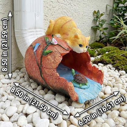 Funny Cat Garden Sculpture & Statue, Outdoor Decor Ornament, Gutter Diverter Rain, Downspout Extender, Eco-Friendly Resin, Splash Block, Perfect for 3"x4" Gutters, Unique Gift