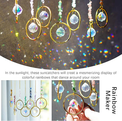 HDCRYSTALGIFTS 7PCS Crystal Suncatchers Rainbow Maker Healing Crystals for Window Prism Balls Indoor Outdoor Hanging Ornament Pendant Decor for Home, Garden, Wedding, Christmas Tree (12inch)
