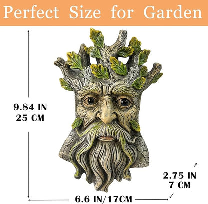 Teaeeno Whimsical Tree Face Garden Decoration, 9.8 in Tree Faces Decor Outdoor Wallmounted Statue Art with Leaf Features, Outdoor Decor Garden Accessory (Nature and Outdoors)