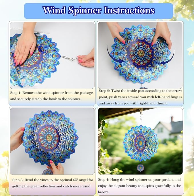 3D Wind Spinner, 12 inch 3D Kinetic Metal Garden Spinners, Rustproof Metal Garden Decor Yard Art, Wind Sculptures Ideal Gift for Homeowners & Garden Lovers