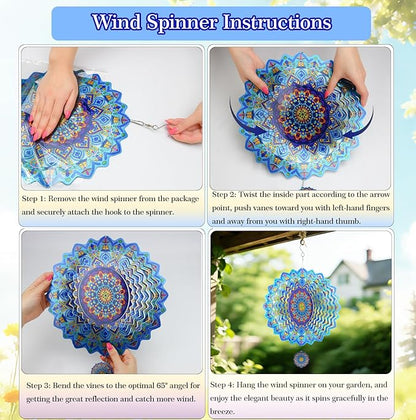 3D Wind Spinner, 12 inch 3D Kinetic Metal Garden Spinners, Rustproof Metal Garden Decor Yard Art, Wind Sculptures Ideal Gift for Homeowners & Garden Lovers