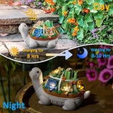 LESES Garden Statues, Turtle Solar Garden Outdoor Statues Lawn Ornaments with Cactus & LED Lights, Tortoise Figurines Outdoor Clearance Funny Decorations for Patio Balcony