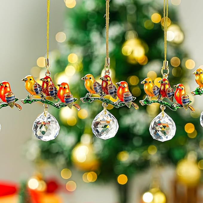 H&D HYALINE & DORA 6 Pcs Birds on Branches with Ball Prism Suncatchers Birds Hanging Ornament Indoor Decorations for Holiday Present Ideas