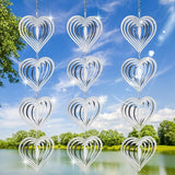 12Pcs Heart Bird Scare Discs, 4Set Highly Reflective Hanging Wind Spinners Outdoor Metal Bird Reflectors for Outside Garden Decor Lightweight Bird Devices to Scare Birds Away from Yard Porch