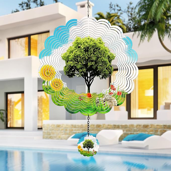 Hanging Decor Outdoor,Outdoor Garden Decor, Wind Spinners Outdoor Colorful Green Tree Hanging Decor,Ornaments Kinetic Yard Art, Valentine Gifts for Women-Big Green Tree Wind Spinners.