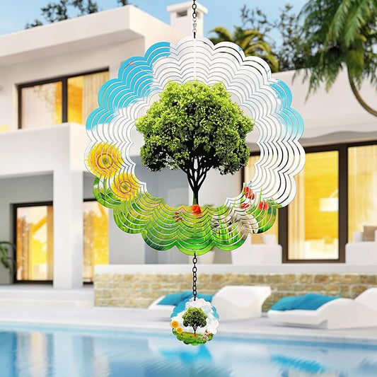 Hanging Decor Outdoor,Outdoor Garden Decor, Wind Spinners Outdoor Colorful Green Tree Hanging Decor,Ornaments Kinetic Yard Art, Valentine Gifts for Women-Big Green Tree Wind Spinners.