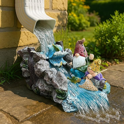 Gutter Downspout Extension Decoration Splash Block Gnome Outdoor Statues Garden Decor, 11.6" L x 6.9" W Larger Dwarf Gutter Downspout Garden Elf Sculpture Rain Concrete Pond Accessory, Gift for Mom