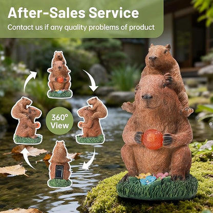 Capybara Solar Garden Statue, Outdoor Capybara Statue with Ball Light, Funny Double Capybara Decor for Women Mom, Capybara Figurine for Yard Garden Patio Lawn Ornaments