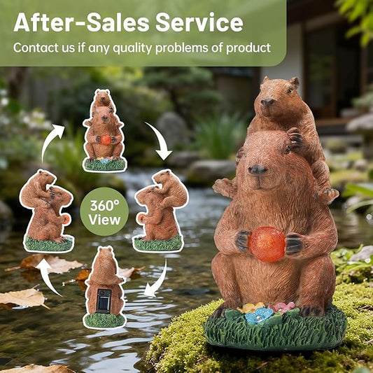 Capybara Solar Garden Statue, Outdoor Capybara Statue with Ball Light, Funny Double Capybara Decor for Women Mom, Capybara Figurine for Yard Garden Patio Lawn Ornaments