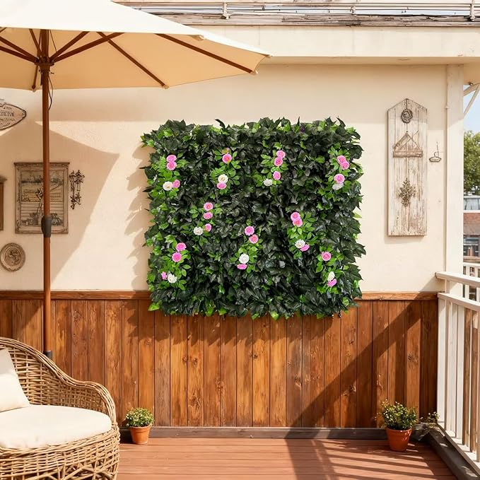 Dense Flowering Ivy Privacy Screen- Realistic Faux Foliage on Expandable Willow Fence for Outdoor, Patio, Balcony Cover & Decorative Shade Panel, UV Protected