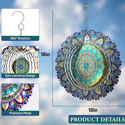Mandala Wind Spinners Outdoor, IDEA SHOW Stainless Steel Wind Spinners Outside, 3D Kinetic Hanging Sculpture, Rustproof Metal Garden Decor Ornaments for Yard Art, Women, Men, Holidays