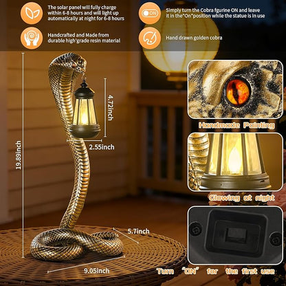 19.89'' Garden Outdoor Statues Snake with Solar Lantern,Lawn Decor Snake Statue for Patio,Balcony,Yard Ornament,Unique Housewarming and Birthdays Gifts for Father Men Grandpa