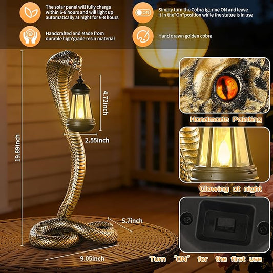 19.89'' Garden Outdoor Statues Snake with Solar Lantern,Lawn Decor Snake Statue for Patio,Balcony,Yard Ornament,Unique Housewarming and Birthdays Gifts for Father Men Grandpa