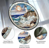 Coastal Lighthouse Stained Glass Sun Catcher Mountain Stained Glass Window Hanging, Suncatchers Lavender Wall Decor, for Women/Friends/Lover