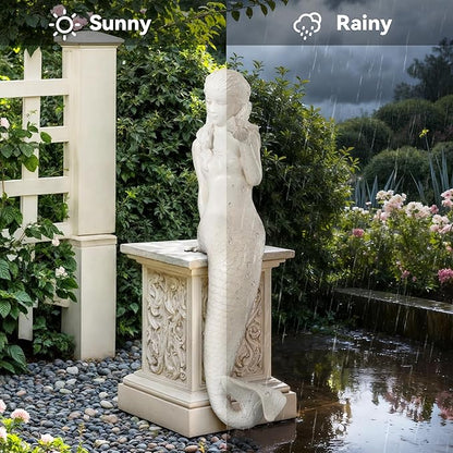 Mermaid Statue Outdoor, Large 25.6 Inch Garden Sculpture Figurines for Lawn and Patio Decor, Durable MGO Stone Yard Art with Weatherproof Finish for Indoor Decor Christmas Gift Antique White