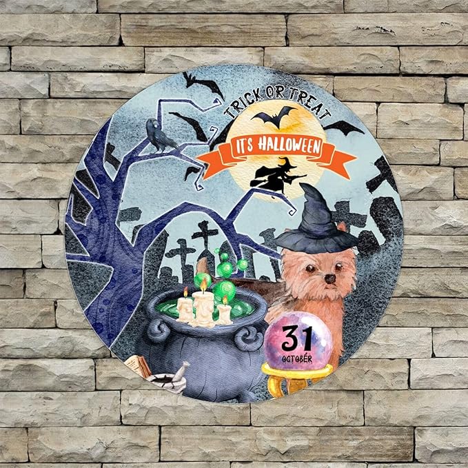 Retro Metal Sign 12"x12",Happy Halloween Scary Night Grave Witch Bats Trick Or Treat Dog Aluminum Tin Metal Sign for Home Living Room Bedroom Garden Farm Patio Decor Wall Art Poster