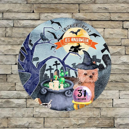 Retro Metal Sign 12"x12",Happy Halloween Scary Night Grave Witch Bats Trick Or Treat Dog Aluminum Tin Metal Sign for Home Living Room Bedroom Garden Farm Patio Decor Wall Art Poster