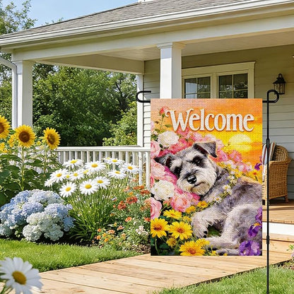 IVN Welcome Dog Garden Flag 12x18 Inch – Floral Puppy Spring Summer Outdoor Flag, Double Sided Burlap Yard Flag for Porch Lawn Patio Decor