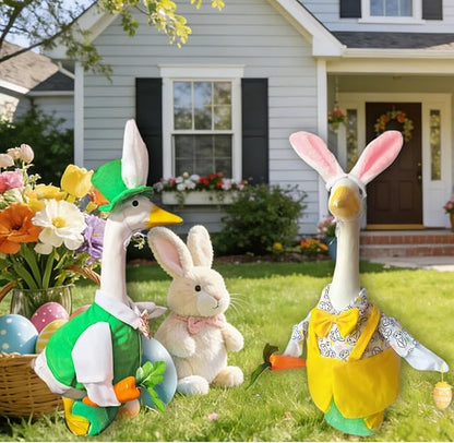 Easter Male Goose Outfits Boy – Yellow & Green Porch Goose Outfit with Adjustable Bunny Ears, for 20-23 Inch Porch Goose Easter Decor