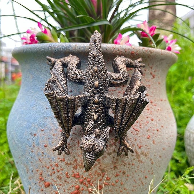 Dragon Planter Pot Hugger, Flower Climbing Animal Figurine, Resin Hanger Statue and Decorative Sculpture for Vase, Garden Outdoor Patio Lawn Yard Decor