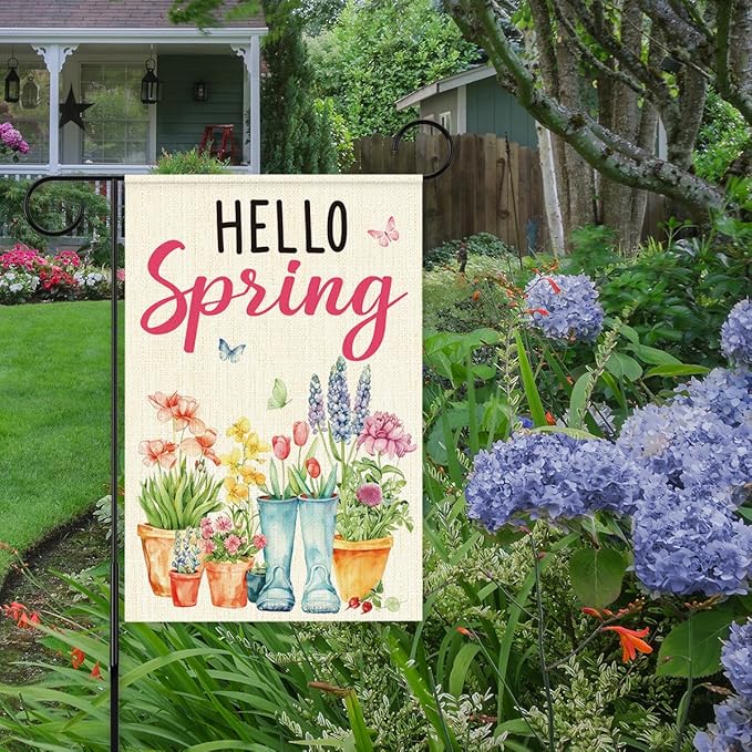 Hello Spring Garden Flags for Outside,Spring Theme Garden Flag Yard Lawn Porch Flags for Outdoor Decorations 12x18 Inch Double Sided