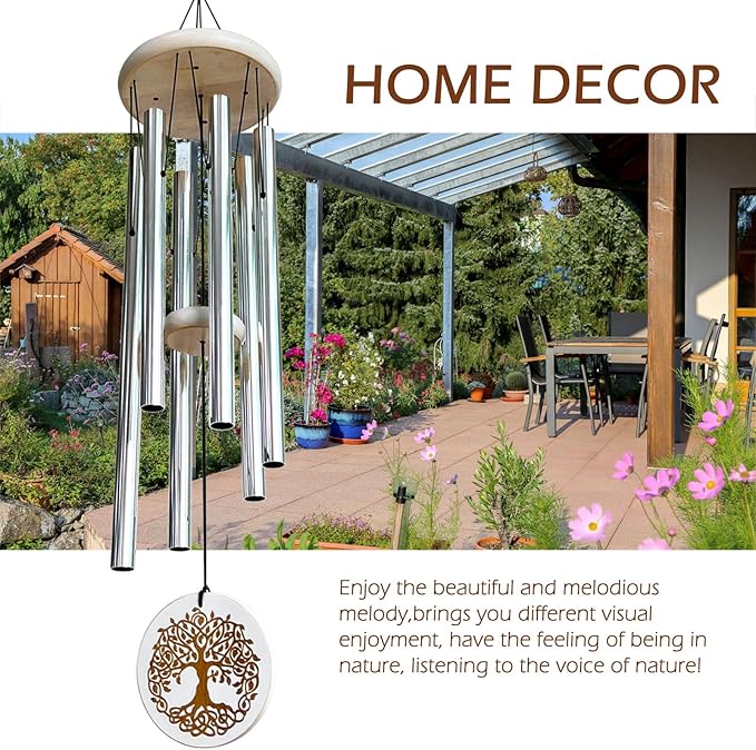 Wind Chimes Tree of Life for Loss of Loved One,33" Memorial Windchimes for Clearance,Sympathy Gift,Housewarming Gift,Listen to The Wind Chimes for Garden,Patio Decoration(Silver)