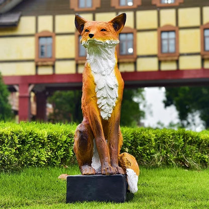 GENUINQ Sitting Fox Large Size Decorative Statue Outdoor Wit Fox Orange and White Cute Sculpture for Garden,Patio,Lawn Fox Fable Figurine