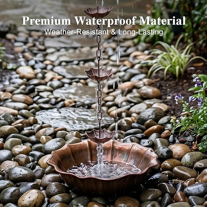 Topadorn 6ft Umbrella Shaped Rain Chain for Gutters Downspouts Outside, 8 Cups Rain Catcher Chain for Gutters, Adjustable Length Downspout Replacement, Outdoor Garden Rain Drainage Decor