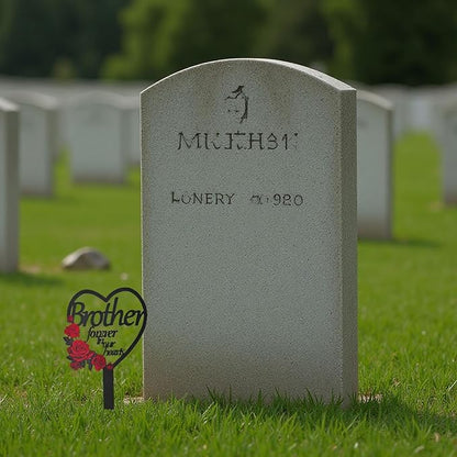 AIM & GGKK Memorial Stake for Brother - Metal Heart Grave Marker with Red Roses, Memorial Plaque Cemetery Decor for Grave, Garden, Gravesite