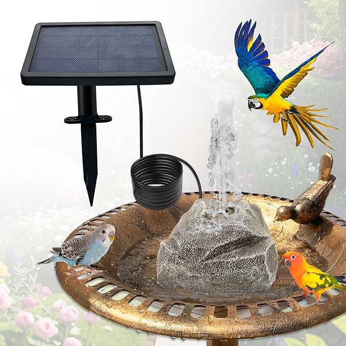 Solar Powered Bird Bath Fountain Equipped with Six Nozzles Rock Solar Bird Bath Power 3.5w Outdoor Water Fountain Suitable for Gardens Ponds Fish Tanks Courtyards