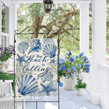 Dyrenson Spring Summer The Beach is Calling 28 x 40 House Flag Double Sided, Coastal Conch Starfish Coral Pearl Garden Yard Decorations, Nautical Seasonal Burlap Outdoor Decor Decorative Large Flag