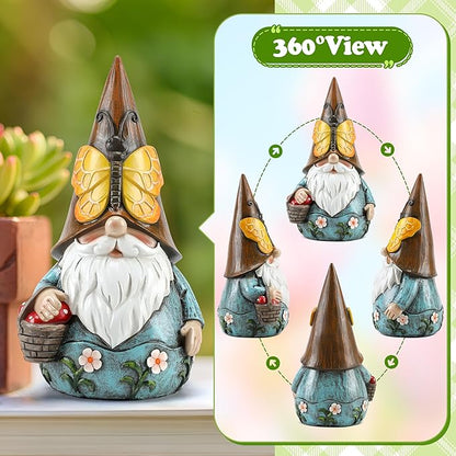 Outdoor Garden Gnome Statue, Butterfly Gnomes Decor Spring Butterfly Figurine, 7.3" Garden Gnomes Sculptures & Statues Outside Yard Lawn Patio Home Decoration, Nomes Gift