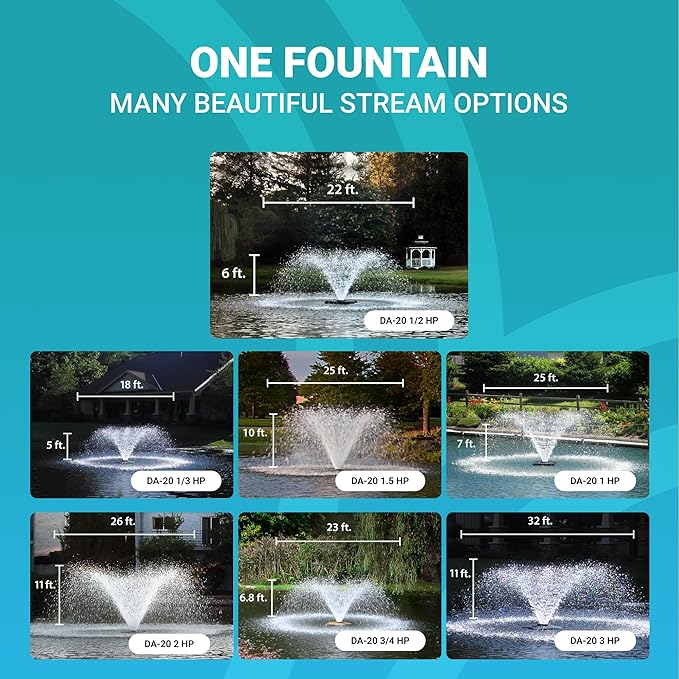 Scott Aerator DA-20 Display Pond Aerator – 1/2 Horse Power 230V 70ft Cord | Aerating Pond Fountain | Pond Aerator Pump for Small Ponds | Pond Aeration System | Made in USA
