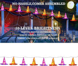 Dazzle Bright 8 Pcs Hanging Witch Hat String Lights, Light Up Waterproof Halloween Decorations with Remote Control for Outdoor Garden Party Carnival Supplies Decor
