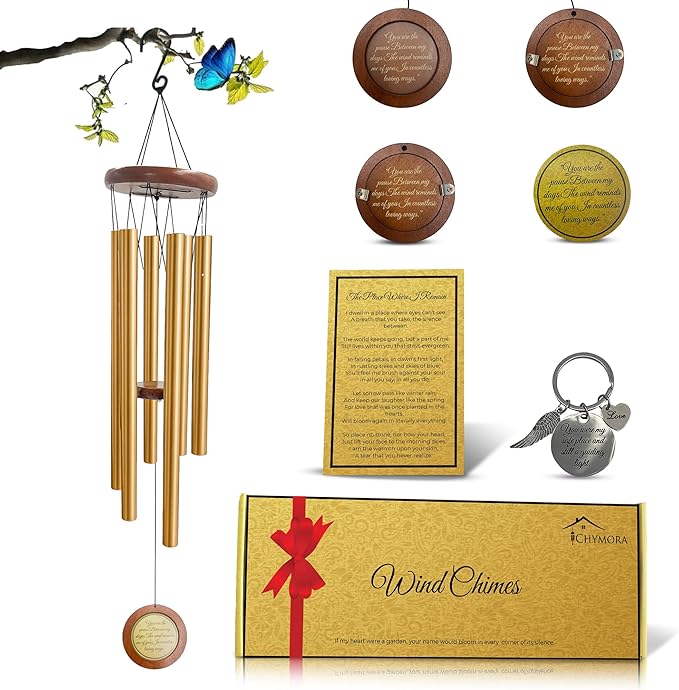 36" Personalized Memorial Wind Chimes with Custom Picture Pendant & a Letter from Heaven | Sympathy Gift for Loss of Loved One, Bereavement Gift Idea, dog memorial gifts for loss of dog - Gold