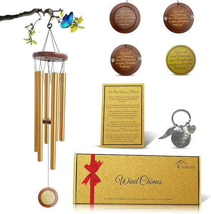 36" Personalized Memorial Wind Chimes with Custom Picture Pendant & a Letter from Heaven | Sympathy Gift for Loss of Loved One, Bereavement Gift Idea, dog memorial gifts for loss of dog - Gold