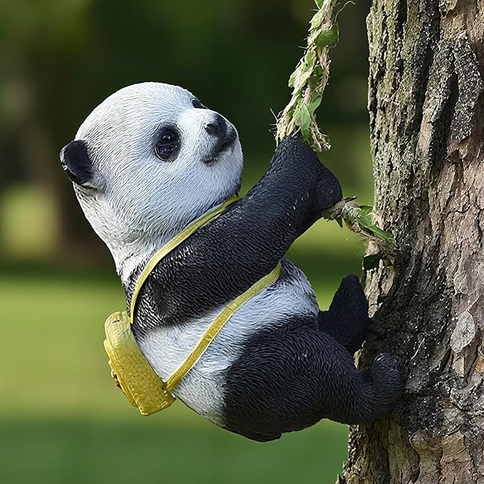 Adorable Climbing Panda Bear Statue Whimsical Tree Hugger Panda Decor Durable Resin Outdoor Yard Art Fairy Garden Accessories PandaGifts for Women for Birthday Decorations