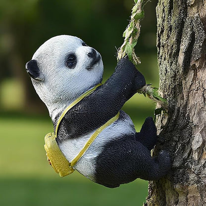 Adorable Climbing Panda Bear Statue Whimsical Tree Hugger Panda Decor Durable Resin Outdoor Yard Art Fairy Garden Accessories PandaGifts for Women for Birthday Decorations