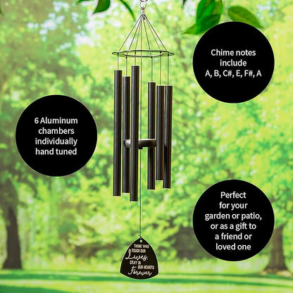 Evergreen Hand Tuned Memorial Wind Chime for Outside | Stay in Our Hearts Forever | Scale of A | Deep Tone | Powder-Coated Metal | Black | 30-Inches Tall | Sympathy Gift for Home Garden Decoration