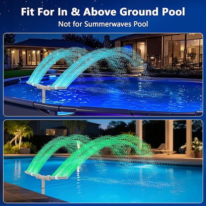 Solar Pool Fountain with Lights - Dual Spray Water Fountains for Above Ground/Inground Pools, High-Pressure Waterfall & Pool Sprinkler Fountain Accessories