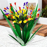 DDQ Metal Agave Plant Outdoor Decor with Artificial Flowers, Mexican Style Garden Sculpture, Waterproof Yard Art for Patio Lawn, Multiple Flower Options (Green Agave + Sunflower/Red/Yellow/Purple)