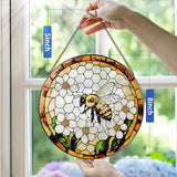 Bee Wildflowers Stained Glass Suncatcher, Stained Glass Window Hanging, 8 Inch Honey Bee Suncatcher, Honeybee Gifts for Garden Lovers, Gifts for Mother's Day, Teacher Gift, Grandma Gift