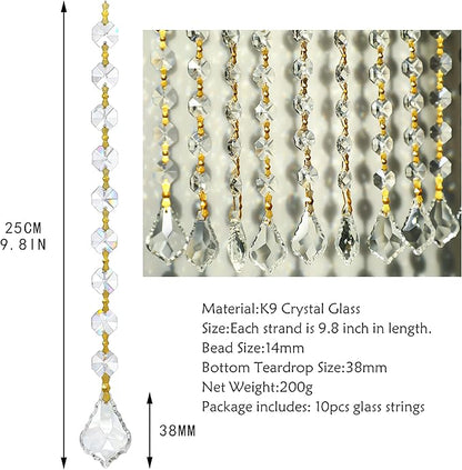 10pcs Crystal Garland Strands Hanging Glass Chandelier Beads Chains Crystal Chandelier Replacements Wedding Decoration for Christmas Party Gold Pinning