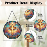 Cross Stained Glass Window Hanging Suncatchers, Christian Cross Sun Catchers Indoor Window Glass Wall Art Decor, Religious Biblical Wall Hanging Decorations Sculptures, 7.9x7.9in