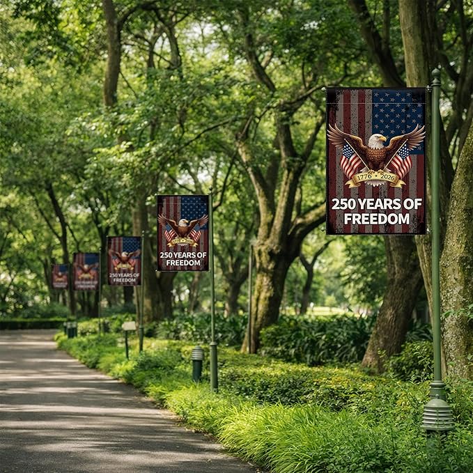 250 Years America Garden Flag, 250th Anniversary USA Banner 4th of July Patriotic Freedom Yard Sign Double-Sided Waterproof 1776-2026 Commemorative Flag 12x18 Inch