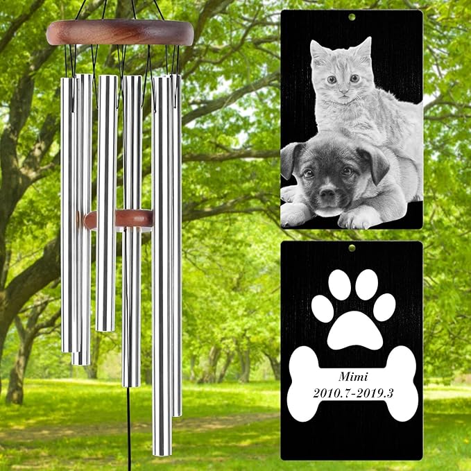 Personalized Wind Chimes Memorial Engraved Gift,Custom Sympathy Wind Chime for Loss of Loved One,Customized Mother Father Dog Pet Family Remembrance Bereavement Gifts