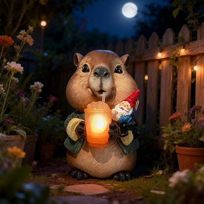Solar Capybara Garden Gnome Statue,Outdoor Chipmunk Decor with Glowing Cup,Gnomes Figurine for Patio Yard Lawn,Christmas Housewarming Gifts for Mom,Women,Grandma