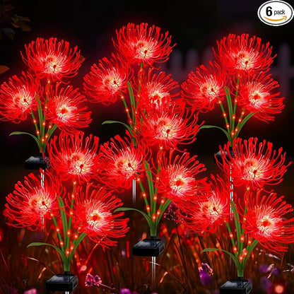 Solar Garden Flower Lights Outdoor, 6 Pack Red Spider Lily with Glowing Stems, Waterproof LED Yard Lawn Pathway Decor, Elegant Patio Garden Decoration, for Mom, Grandma, Women