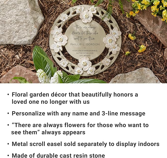 Let's Make Memories Personalized Memorial Garden Stone - Floral - Sympathy - in Memoriam - Condolences - Indoor Display Option - Garden Décor - Comforting Blooms